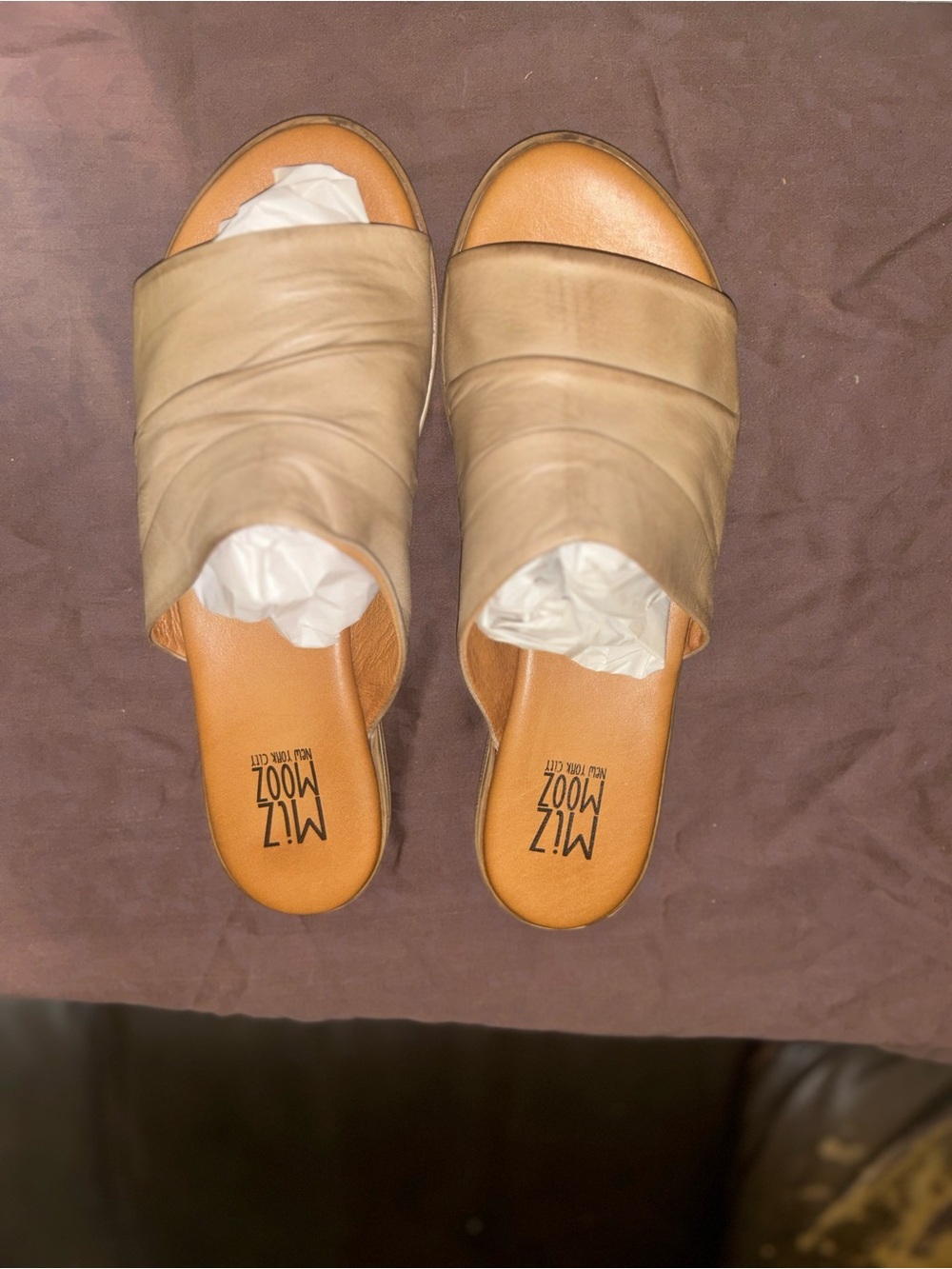 Elila Taupe Ruched Leather Slide Sandals